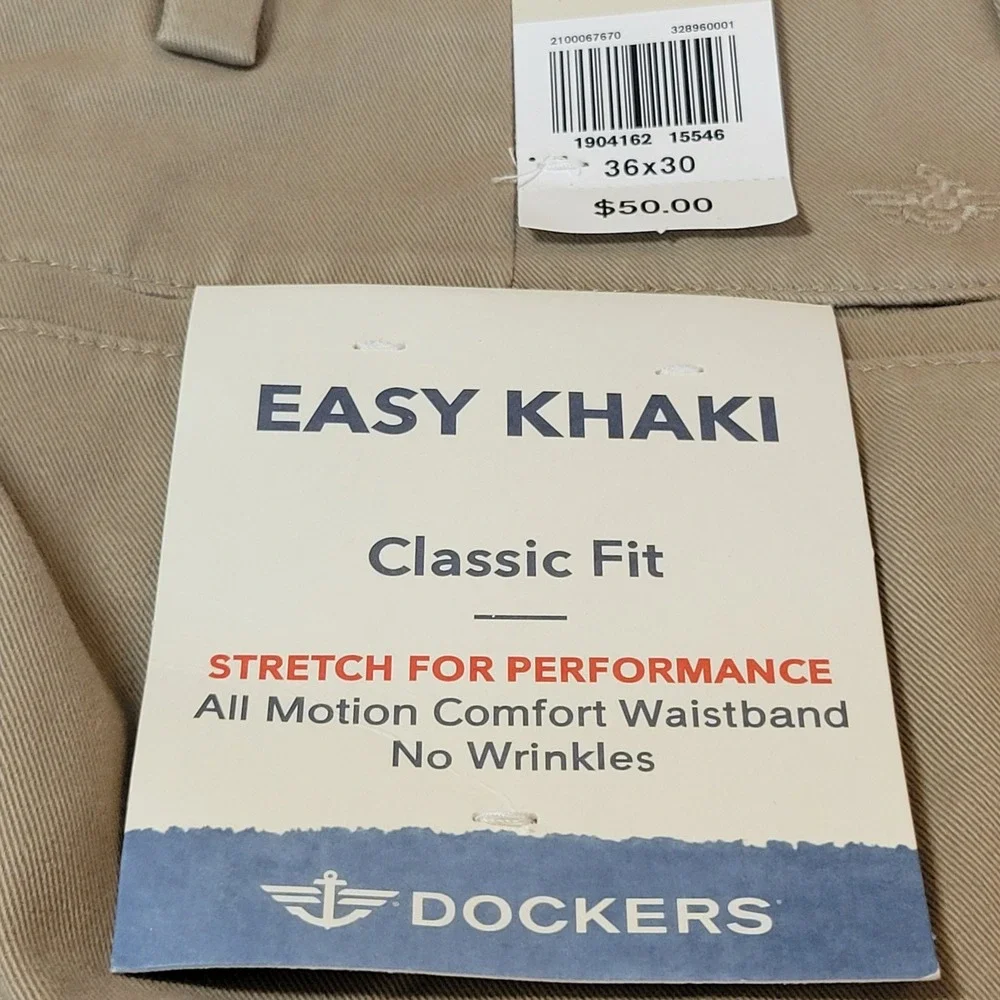 Dockers Mens Easy Khaki Classic Fit Stretch Pants Tan 36x30 All Motion Comfort